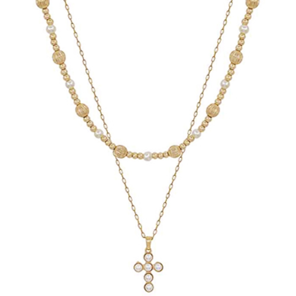 Pave Pearl Cross Choker Set